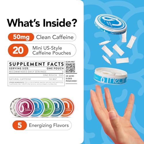 Image of Nectr Energy 50mg Caffeine Pouches - Sweet Mango Flavored, Sugar-Free Brain Treats. 20x Mini Nicotine-Free Pouches Per Puck. Fast Focus & Energy Supplement - 4 Pack