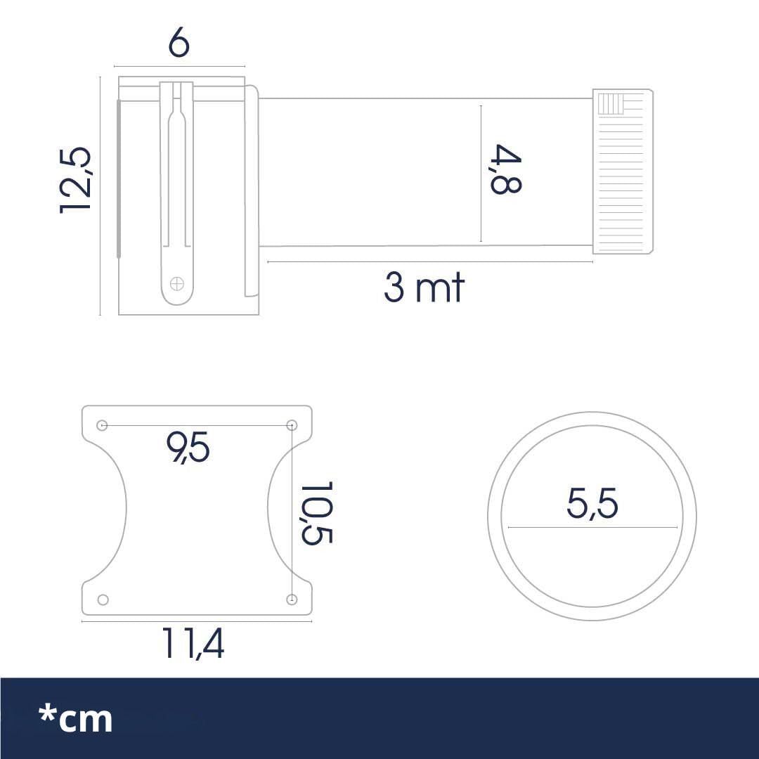 Danieli Store | Barrera de Pared Metálica de 3 Metros con Cinta y Clip Receptor | Barandilla Extensible con Cinta Retráctil | Barrera de Seguridad con Montaje a Pared (ROJO)