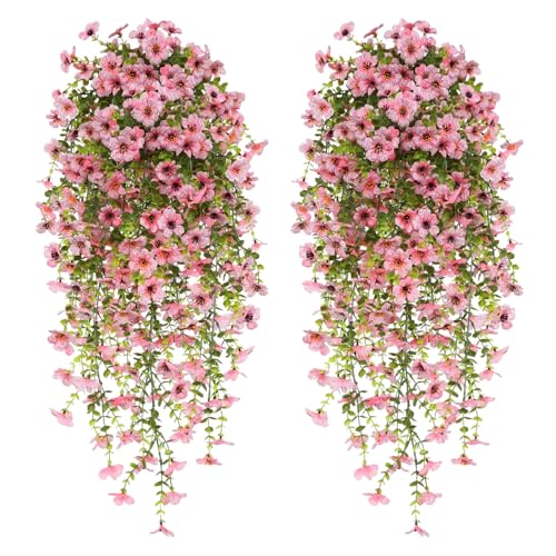 CONNECTION 4 PCS Artificial Hanging Flowers Outdoor 77cm Artificial Trailing Flowers UV-Resistant Fake Plastic Flower Trailing Plants for Indoor Garden Yard Wedding Celebration Decoration (Pink)