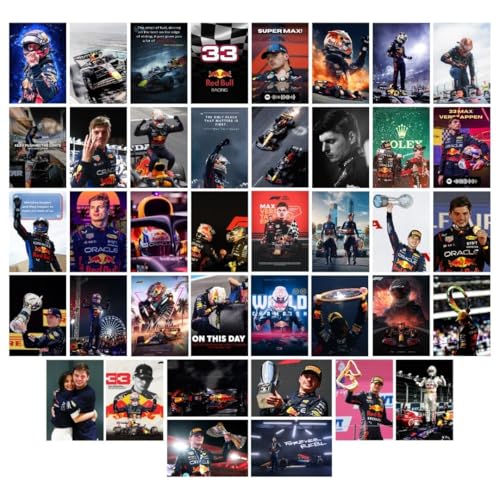 Image of auraposter Paper Max Verstappen Poster (Set Of 40),Formula One Max Verstappen Mini Posters (15 X10 Cm),Red Bull F1 Poster Posters For Wall, Bedroom, Living Room,Formula 1 Posters,Glue Dots Included