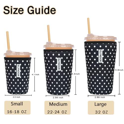 Image of Reusable Insulated Sleeve for Iced Coffee Cup, 3-Pack Coffee Neoprene Drink Sleeve for Cold & Hot Drinks, Beverage Holder for Iced Coffee (Classic Polka Dots)