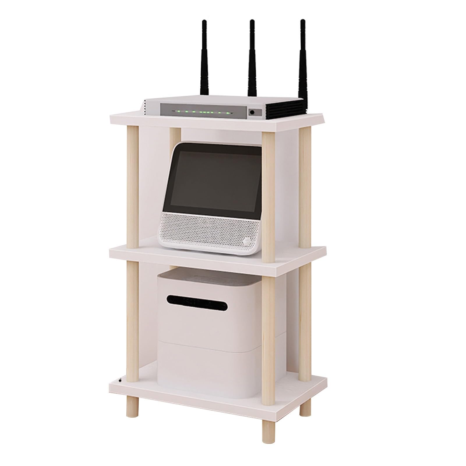 Support de Rangement Wi-FI Multicouche en Bois Massif, Support de routeur Blanc crème, décodeur Multicouche épais et Stable