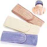 TailaiMei Spa Facial Headband – 3 Pcs Adjustable Makeup Head Wrap with Magic Tape, Sweat Hair Towel for Sport, Face Wash and Shower