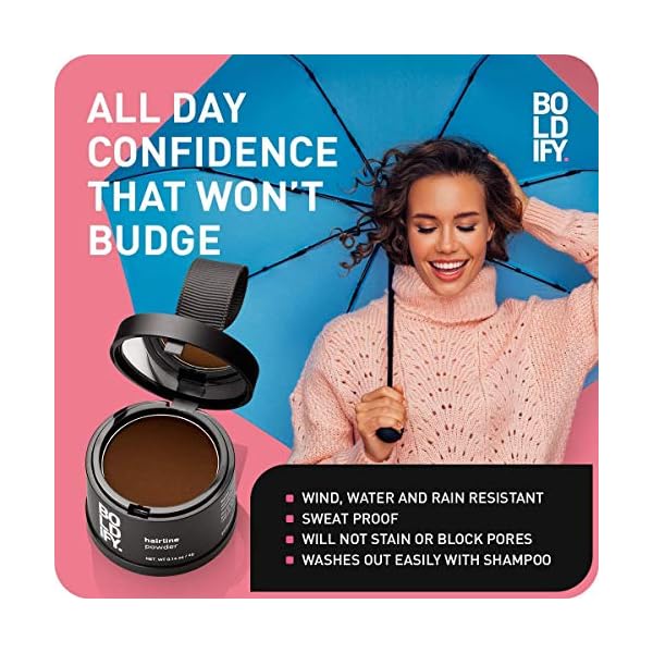 BOLDIFY-Hairline-Powder-Medium-Brown-Instant-Stain-Proof-48-Hour-Formula-Locks-On-for-Full-Body-Hair-Beard-Root-Touchup-Hair-Loss-Powder-Spray-for-Thinning-Bald-Spots-Gray-Root-Line BOLDIFY Hairline Powder - Root Touch Up & Hair Loss Cover Up, Instant Gray Coverage 48-Hour Stain-Proof Hair Color Powder for Women & Men, Hair Fibers and Hair Topper Alternative (Medium Brown)