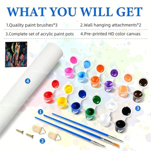 Pintar por numeros adultos gato y luna kit de lienzo 40x80cm sin marco con pinceles y pigmentos 4