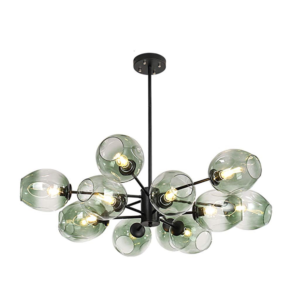 E27 Glass Globe Chandelier Starburst Modern Gold Sputnik Chandelier Vintage Wrought Iron Ceiling Light Fixture Light Dining Bedroom Lighting Green Lampshade 8 Heads (Green Lampshade. 12 head)