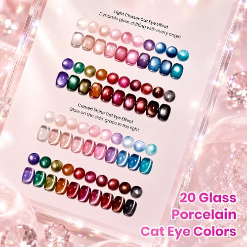 Image of Beetles Cat Eye Gel Nail Polish Set - Timeless Gleam 20 Colors Glitter Cat Eye Gel Nail Kit Nude Pink Red Blue Brown Black Magnetic Base Matte Glossy Top Coat Soak Off UV Manicure Salon Gift for Women