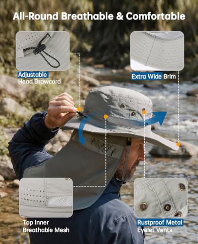 Fishing Sun Hats for Men Women, Sun Protection Hat with Neck Flap UPF 50+, Wide Brim, Breathable, Adjustable, Lightweight, Portable, Outdoor - image 3