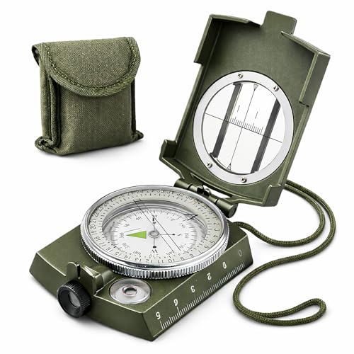 Military Lensatic Compass, Hiking Compass for Survival – Water-Resistant Outdoor Hiking Survival Direction Finder (Metal)