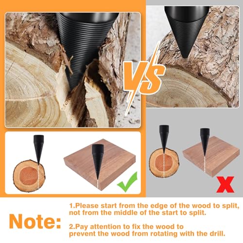 SPEEDWOX 4pcs Firewood Log Splitter Wood Log Splitter Easy Splitter Detachable Drill Bit Heavy Duty Electric Drills Screw Cone Driver Removable 32mm + 3 Handles (Square + Round + Hex Shank) - Image 2