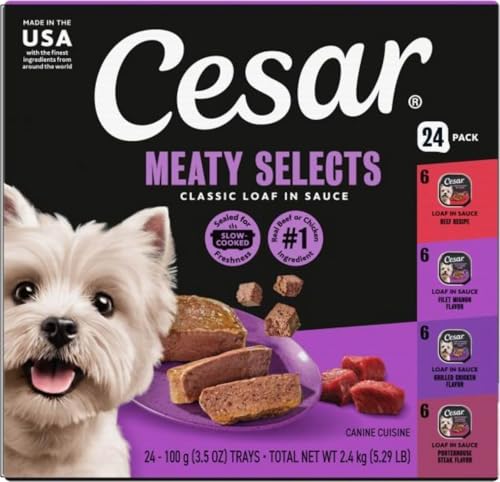 Cesar Classic Loaf in Sauce Wet Dog Food, Meaty Selects, 3.5 oz, 24 Count