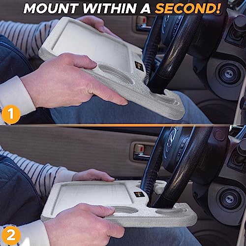 Image of EcoNour 2 in 1 Car Steering Wheel Tray (Grey) | Multipurpose Car Steering Wheel Desk for Laptop and Food | Car Tray for Eating | Steering Wheel Accessories
