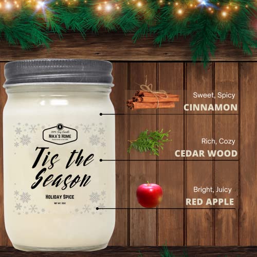Nika's Home Holiday Spice Soy Candle 12Oz Mason Jar Non-Toxic White Soy Handmade Long Burning 50-60 Hours Highly Scented All Natural Clean Burning Large Candle Gift Décor #TOP2