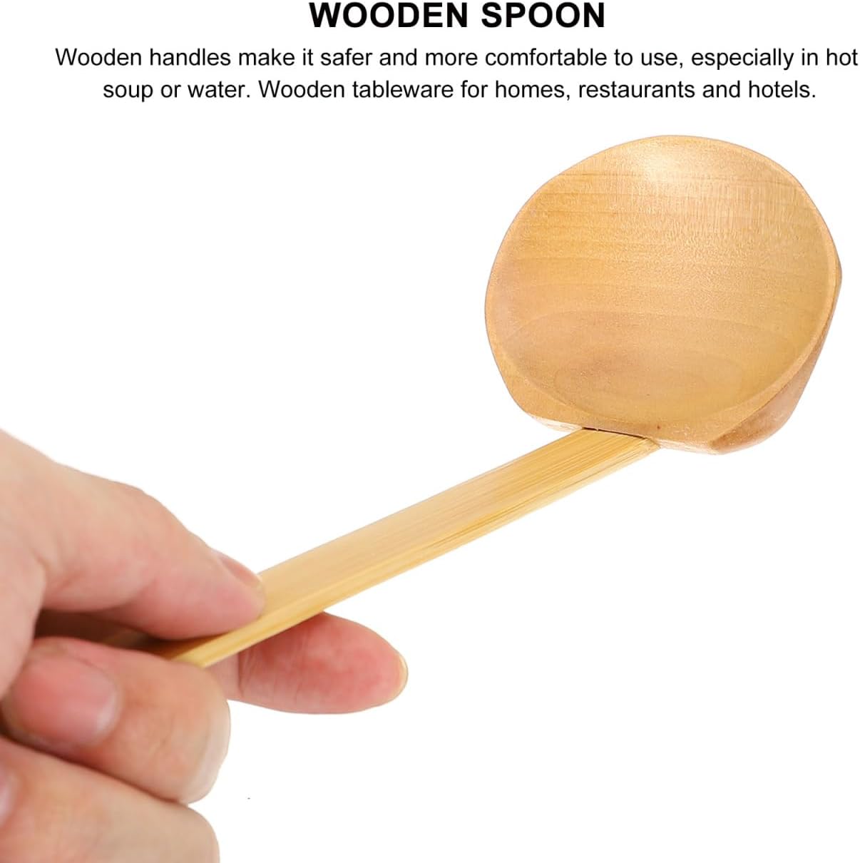 SHOWERORO Hotpot Soup Spoon Bamboo Handle Wooden Ladle 8.46 inch Long Handle Kitchen Utensil for Soup Ramen Noodles and Serving 2 pack