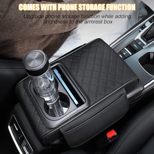 Mandark Car Center Console Armrest Pillow, Leather Memory Foam Auto Arm Rest Box Cover with Storage Bag, Waterproof Automotive Interior Elbow Protector Accessories, Universal Fit (Black)
