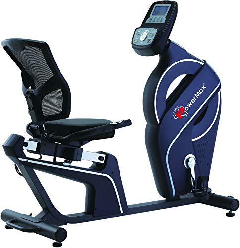 Image of PowerMax Fitness BR-900 Magnetic Commercial Recumbent Bike for Home Fitness, 9Kg Fly wheel, 135kg Max user, 8 Lvl Resistance, Belt Drive, HR Sensor, LCD Display, Anti-Slip pedals, 3pcs Crank