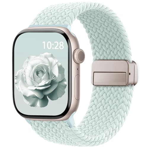 Image of Braided Stretchy Band Compatible with Apple Watch Bands 38mm 40mm 41mm 42mm 44mm 45mm 46mm 49mm Women Men, Soft Nylon Solo Loop Magnetic Sport Strap for iWatch Series 11 10 9 8 7 6 5 4 3 2 1 SE Ultra