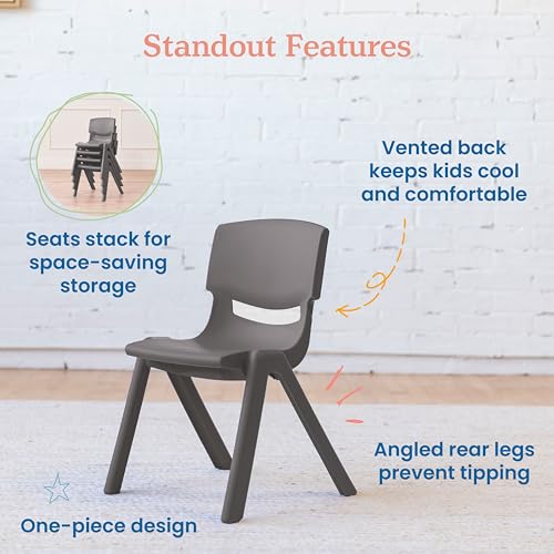 Image of ECR4Kids 12in Plastic School Stack Chair, Classroom Furniture, Grey, 4-Pack