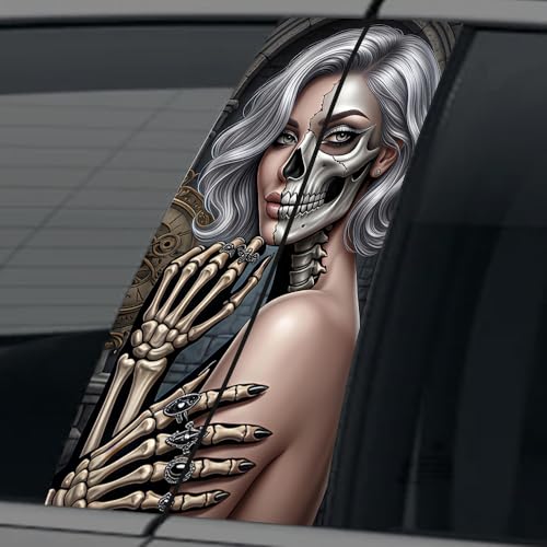 Image of Halloween Cars Body Horror Sticker, Classic Horror Movie Characters Peeking Decal Michae Waterproof Scary Vinyl Stickers for Bumper Car Decals 11in*18.89in (Skeleton Hand Beauty)