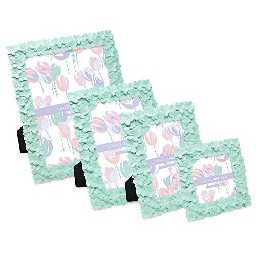 Image of Laura Ashley 8x10 Mint Green Flower Textured Picture Frame w /Easel