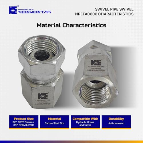 Image of Cosmostar 3 /8 inch NPTF Female x 3 /8 inch NPSM Swivel Pipe Swivel, Hydraulic Adapter(NPEFA0606)