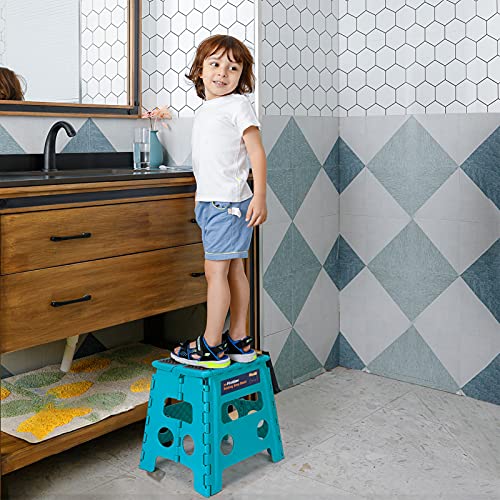 Image of Flottian 13 inch Folding Step Stool for Adults and Kids Holds Up to 300 lbs,Non-Slip Folding Stools with Handle, Compact Plastic Foldable Step Stool for Bathroom,Bedroom, Kitchen Ocean Blue,1PC