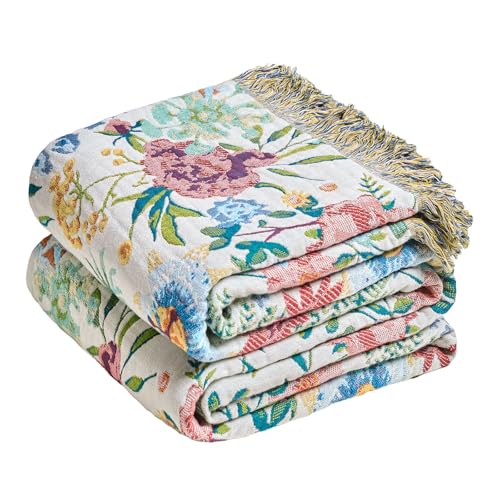 Image of MSGKV Boho Throw Blanket 50 inchx60 inch Fall Cotton Orchid Blanket for Couch
