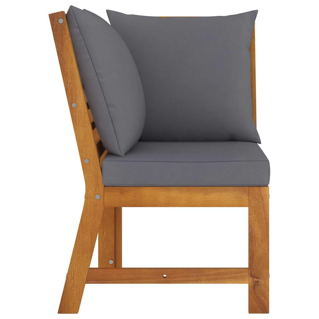 vidaXL Canapé d'angle Sectionnel avec Coussin Canapé d'Extérieur Meuble de Jardin Patio Salon Terrasse Intérieur Gris Foncé Bois d'Acacia