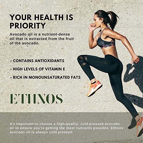 Ethnos 100% Pure Avocado Oil - All Purpose Cooking Oil - High Temp Cooking Oil - Ideal For High Heat Cooking And Sauteing (1L 33.8 Fl Oz) #TOP3