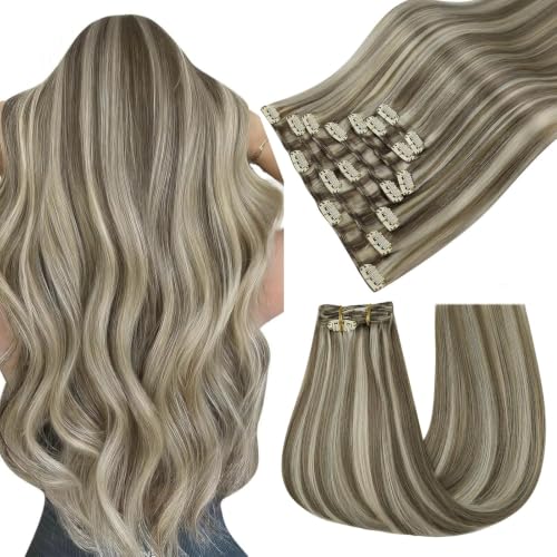 Image of Easyouth Human Hair Clip in Extensions Highlight, Invisible, 22In 7pcs 120g