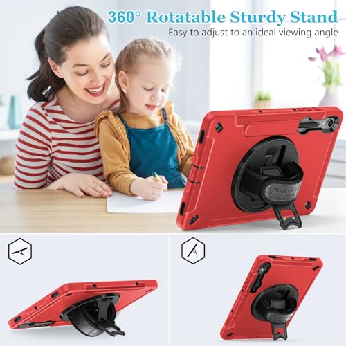 Image of Case for Galaxy Tab S10 FE &S9 FE 10.9 inch /S9 11 Inch: TPU Cover for Samsung Tablet S10 FE / 2025 / S9 FE & S9 2023 5G with Screen Protector- Stand- Handle-Shoulder Strap-S-Pen Holder-Red