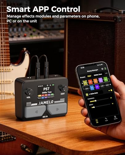 Image of JAMELO Pocket Guitar Multi Effects Pedal, with 125 Effects, 99 Presets, 30 Amp Modeling, IR Loaders, Looper 100 Drum Rhythms BT Audio USB OTG Support Rechargeable Guitar Effects Processor (Black)
