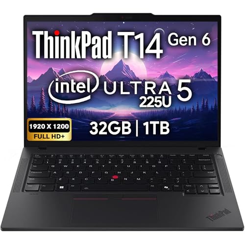 Image of Lenovo ThinkPad T14 Gen 6 Business Laptop 14 inch FHD+ IPS, Intel Ultra 5 225U, 32GB DDR5 RAM, 1TB SSD, 5MP HD Webcam, Fingerprint, Backlit, Wi-Fi 6E, 2 Thunderbolt 4, AI PC