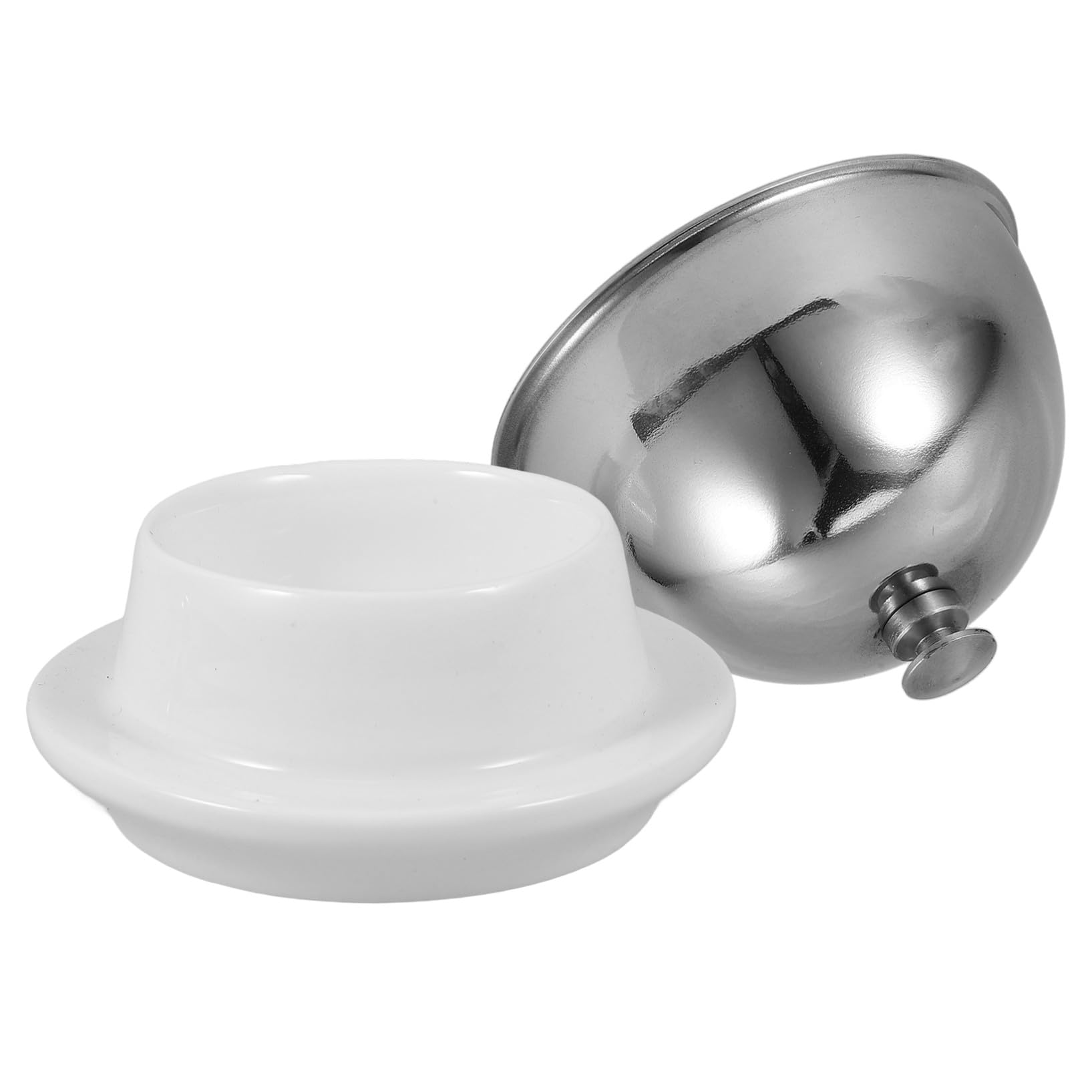 NUOBESTY Contenitore per Burro in Acciaio Inossidabile e Ceramica Argento, Piatto Piccolo Multifunzionale per Abalone e Grasso di Manzo, per Feste e Campeggio
