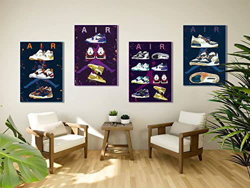 Sneaker Air Jordan Wall Art Poster Prints Set Of 4 No1, Shoes Poster Art Sports, Themed Wall Art For Basketball Fans Boys Room, Shoes Collection Aesthetic Cool Poster For Teen Boys Guys Men Room Dorm Bedroom Wall Decor Size 11.7X16.5 Inch Unframed (Sneaker Air Jordan 2) #TOP7