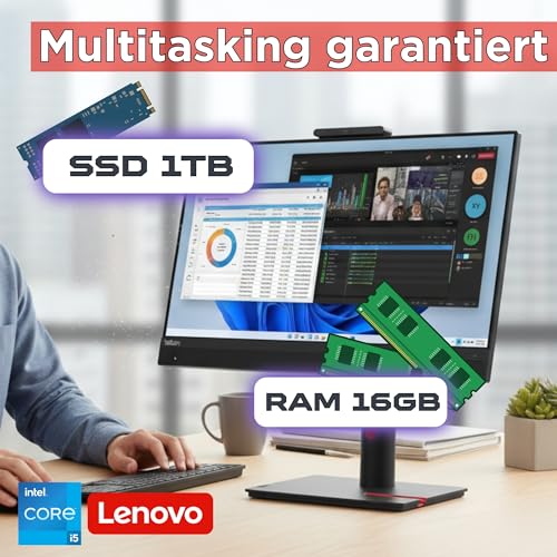 Lenovo All-in-One 24 Zoll Touchscreen i5 10500T bis zu 3,80 GHz – 16 GB RAM – 1000 GB SSD – Windows 11 Pro – Office und Business PC usb-c Garantie 36 Monate