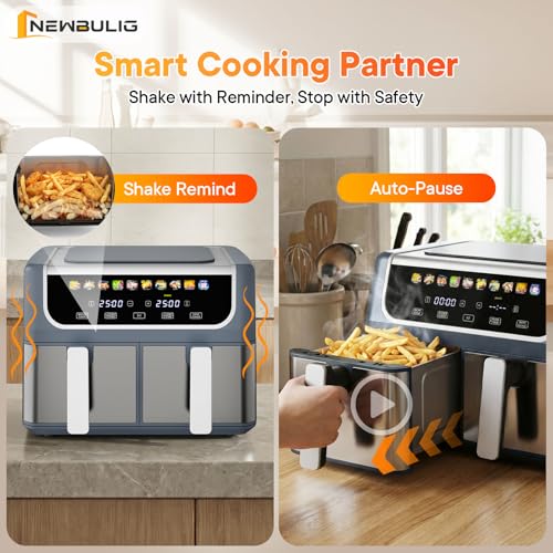 NEWBULIG Dual Air Fryer with 2 Baskets 9.5 QT, 10 in 1 Large Air Fryers with Ceramic Crisper Plate, Match Cook, Sync Finish, Shake Reminder, 80-450°F Wide Temp, Roast, Defrost, Dehydrate, Bake, Black by NEWBULIG - Image 5