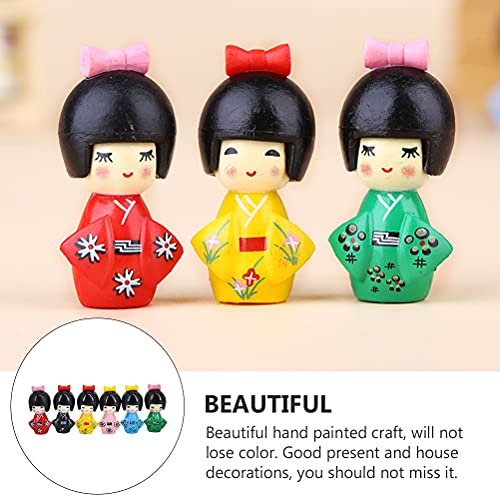 Amosfun 12pcs Japanese Doll Kimono Doll Traditional Kokeshi Asian Folk Figurines Girl Kimono Wooden Kokeshi Toy for Home Office Desk Table