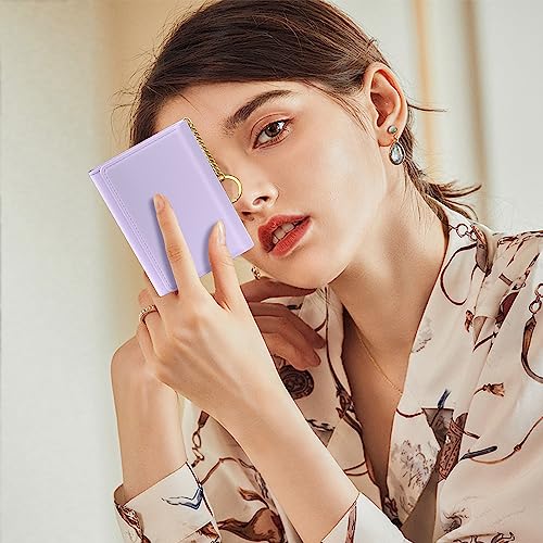 Image of Rouidr Womens Wallet, Small Slim RFID Card Wallets for Women, Cute Front Pocket Trifold Leather Card Organizer with 7 Slots & ID Window, Purple
