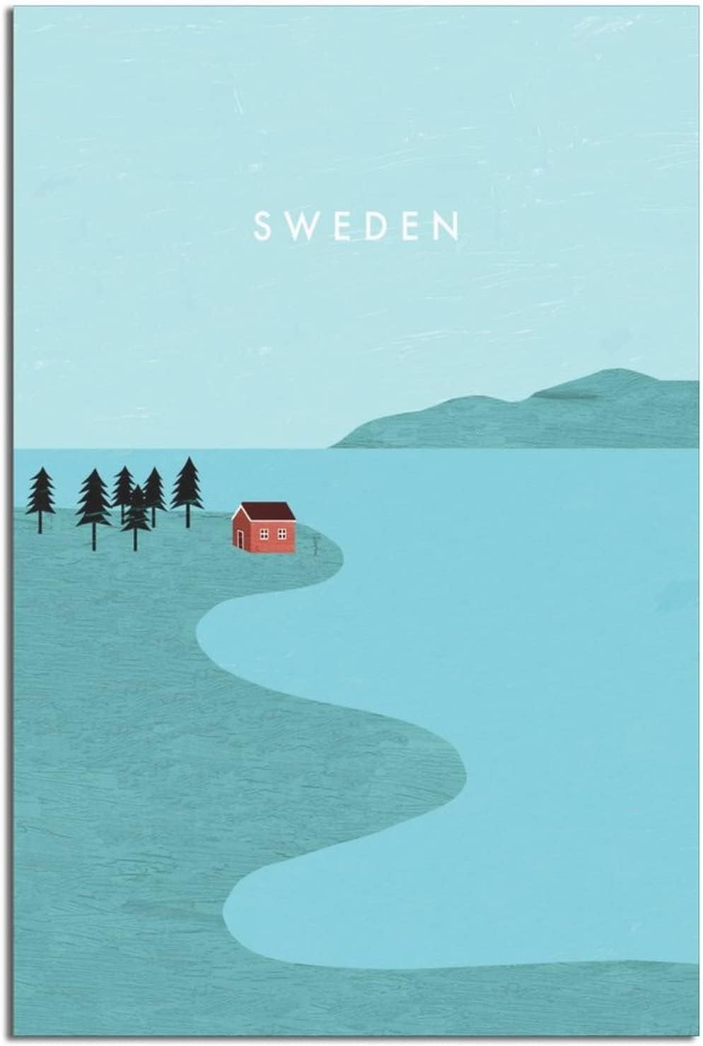 WEYUE Dekorative Gemälde Schwedenhütte Vintage Reiseposter Gemälde Poster auf der Wanddekoration Kunstwandleinwand Ungerahmt 30x45cm