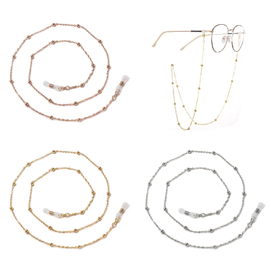 ZCSOWECadena de Gafas Mujer 4 Piezas Cordones de Gafas de Metal Colgante Retenedor Soporte Cadena para Gafas de Sol Antideslizante para gafas de lectura collar de mujer hombre elegante soporte