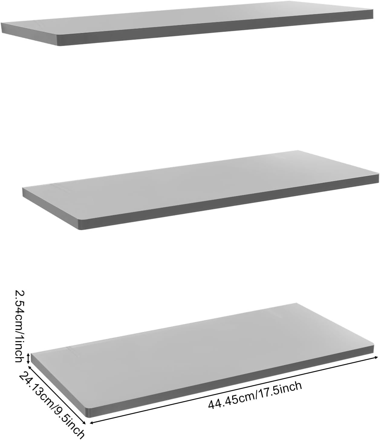 Acrylic Floating Shelves, 3 Pack 17.5" Invisible Wall-Mounted Storage, 66 lb Capacity, Modern Organizer for Books, Photos, Makeup in Bathroom, Bedroom, Kitchen, Living Room (Black, Half-clear)