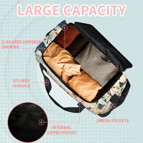 Cartoon Amusement Park Pictures Travel Duffle Bag - Waterproof weekend luggage bag, men's sports and fitness bag, delivery hospital storage bag, overnight luggage bag with pull rod cover4