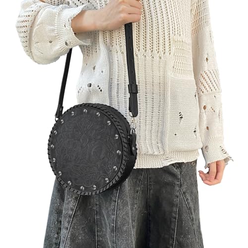 Image of HiiFeuer Viking Embossed Crossbody Bag, Nordic Faux Leather Belt Bag Satchel Bag, Medieval Portable Cosplay Shoulder Bag | Embossed