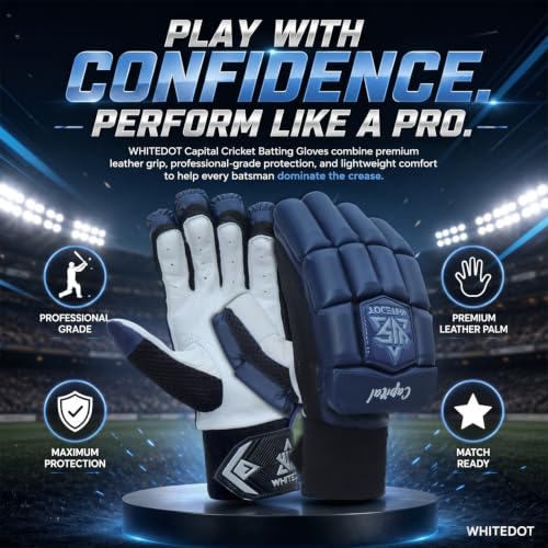 Image of WHITEDOT Sports Capital Cricket Batting Gloves||Suitable for Mens|Adult|Large Left Hand||Navy Blue, Leather