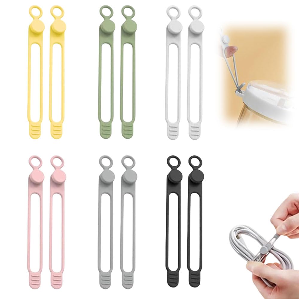 12 Pcs Silicone Cable Ties 2026 New Reusable Data Cable Organizer Wire Organizers Multipurpose Elastic Cord Wraps Cable