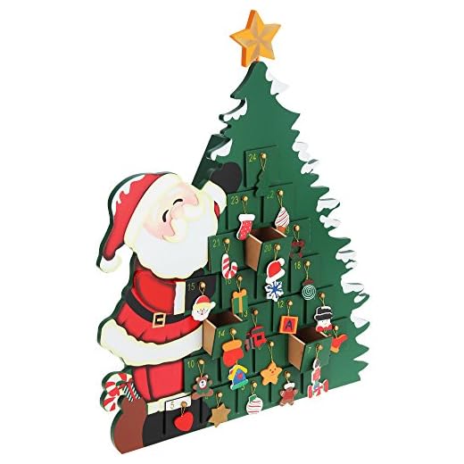 Spielwerk Calendario de Adviento de Madera Árbol de Navidad DIY 24 Cajoncitos Reutilizable Decoración Navideña