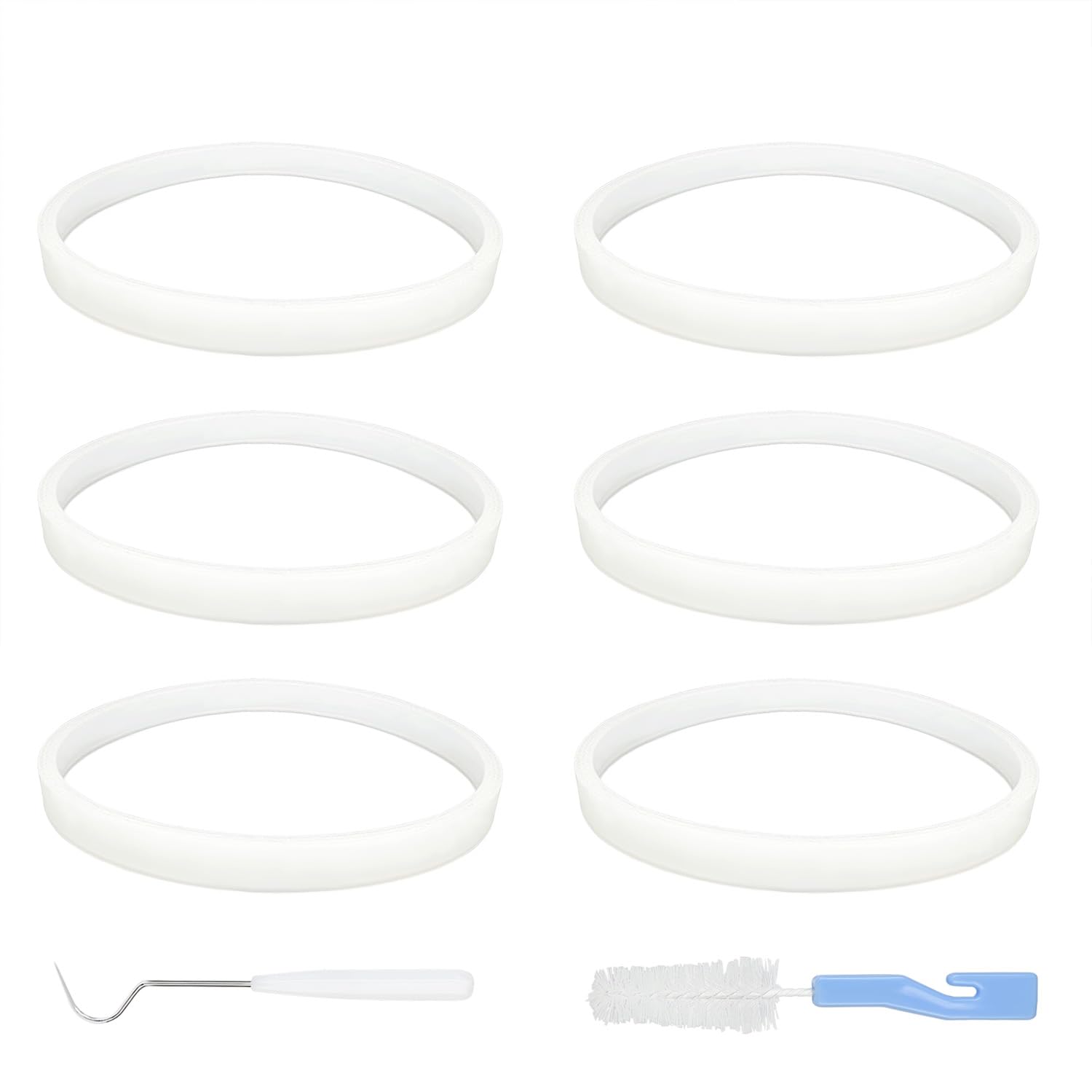 6 Pack Rubber Gaskets Replacement Seal 3.94 Inch White O-Ring for Ninja Blender, Compatible with Nutri Ninja Auto-iQ Pro Extractor BL456-30 BL480 BL680 BL681A BL682 BL910 CT680, with Brush and Hook
