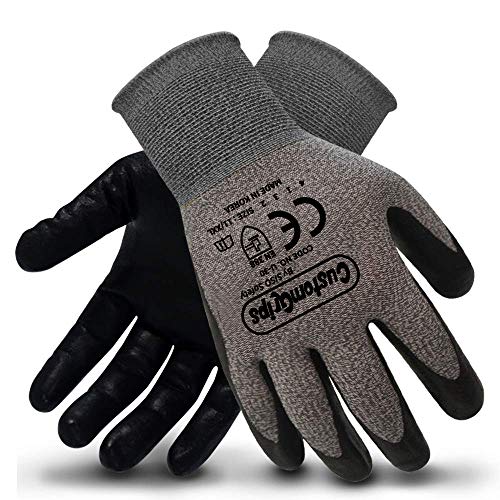 CustomGrips U30 Cut Resistant Work Gloves. Span-Nylon Liner, Level 4 Abrasion Resistance, Nitrile Foam Palm Coated for Utility Grade. Superior Grip Power on Oily & Wet Environment. [XX-Large, 6 Pairs]