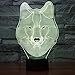 Ticent Animals Wolf 3D Night Light Touch Control Desk Lamps, 7 Color Changing Table Lights with Acrylic Flat, ABS Base & USB Charger